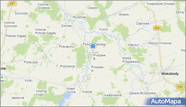 mapa Proszew B, Proszew B na mapie Targeo